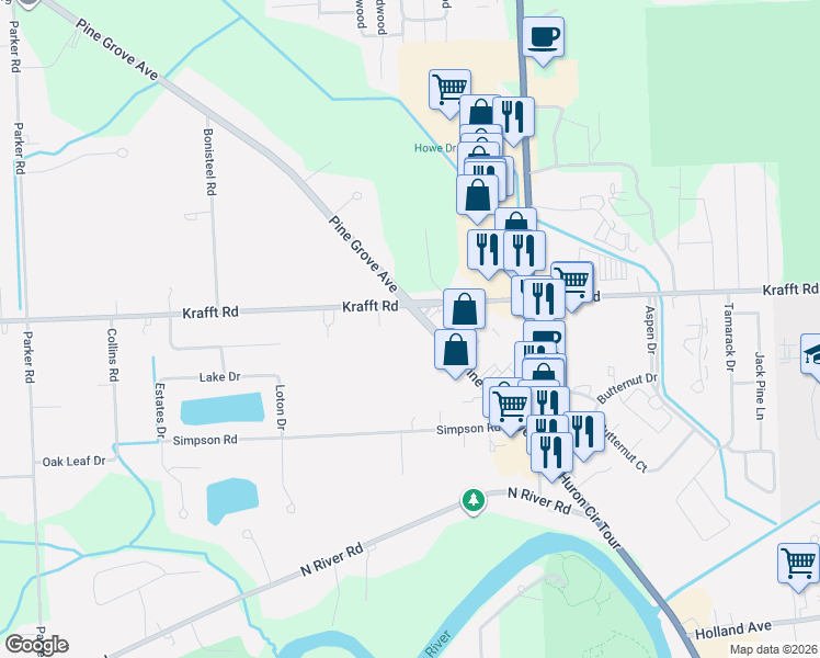 map of restaurants, bars, coffee shops, grocery stores, and more near 3987 Pine Grove Avenue in Fort Gratiot Township