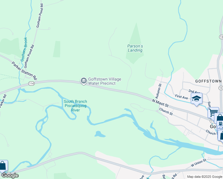 map of restaurants, bars, coffee shops, grocery stores, and more near North Mast Street in Goffstown