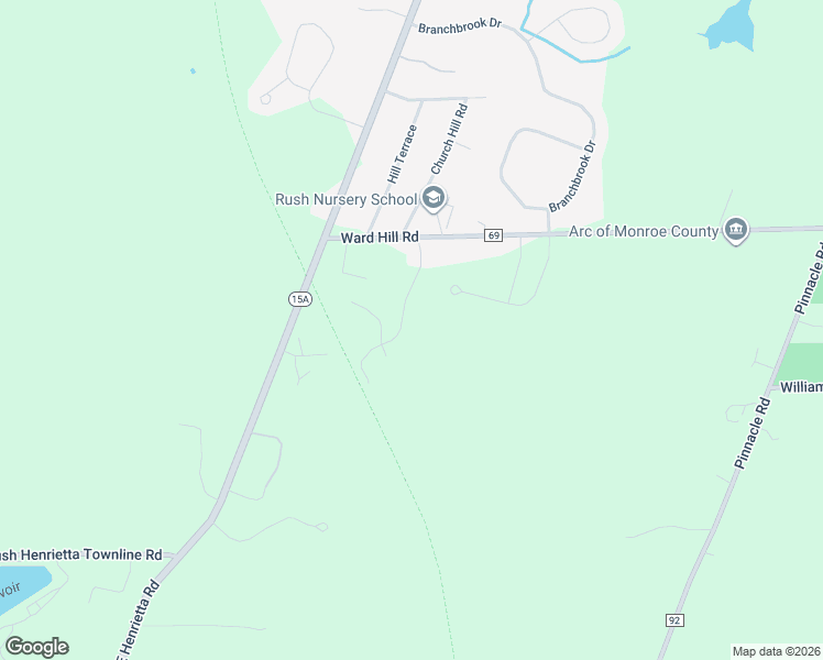 map of restaurants, bars, coffee shops, grocery stores, and more near 42 Woodridge Trail in Henrietta
