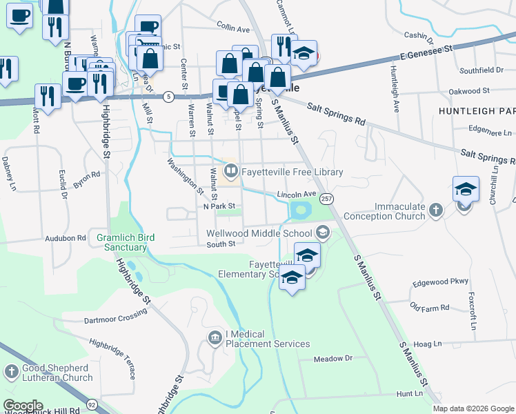 map of restaurants, bars, coffee shops, grocery stores, and more near 508 Spring St in Fayetteville