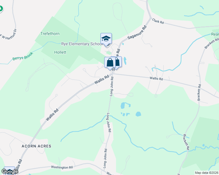 map of restaurants, bars, coffee shops, grocery stores, and more near 575 Long John Road in Rye