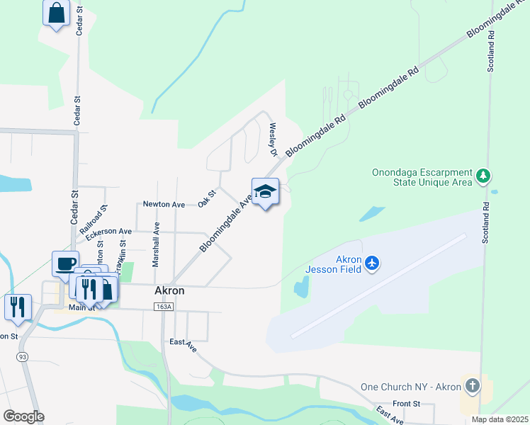 map of restaurants, bars, coffee shops, grocery stores, and more near 47 Bloomingdale Avenue in Akron