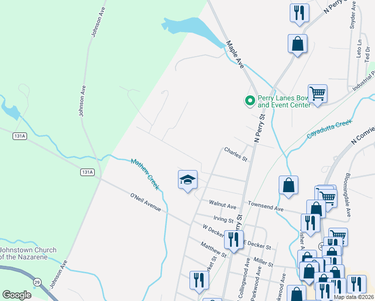 map of restaurants, bars, coffee shops, grocery stores, and more near 14 Pine Avenue in Johnstown