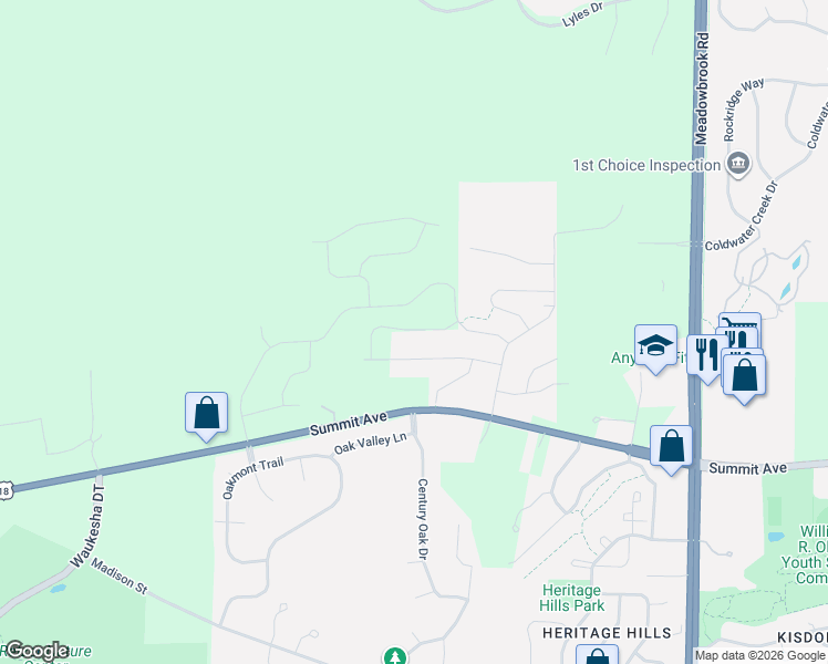 map of restaurants, bars, coffee shops, grocery stores, and more near 3508 Hawthorn Hill Drive in Waukesha
