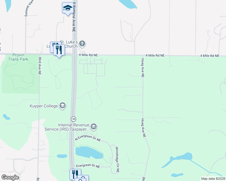 map of restaurants, bars, coffee shops, grocery stores, and more near 3423 Hoag Avenue Northeast in Grand Rapids