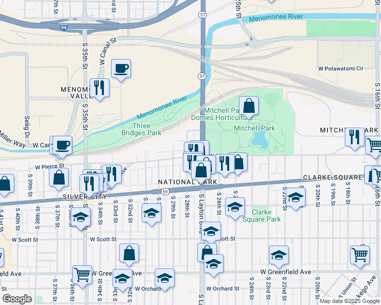 map of restaurants, bars, coffee shops, grocery stores, and more near 635 South 28th Street in Milwaukee