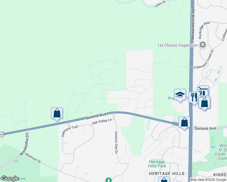 map of restaurants, bars, coffee shops, grocery stores, and more near 3508 Hawthorn Hill Drive in Waukesha