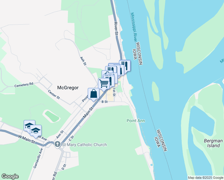 map of restaurants, bars, coffee shops, grocery stores, and more near 119 A Street in McGregor