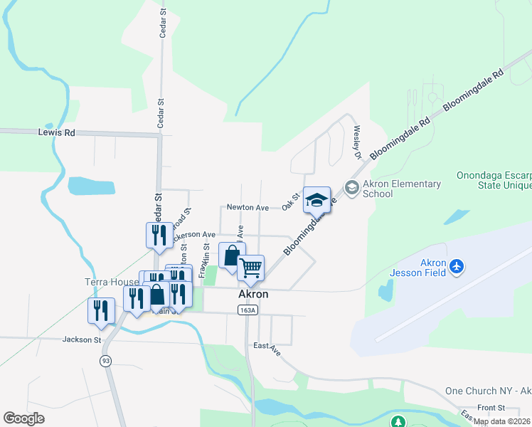 map of restaurants, bars, coffee shops, grocery stores, and more near 23 Newton Avenue in Akron
