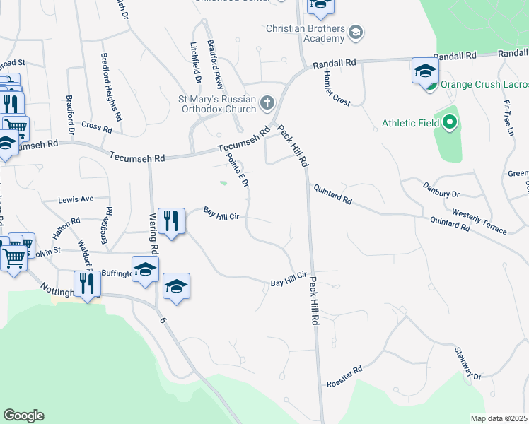 map of restaurants, bars, coffee shops, grocery stores, and more near 5989 Bay Hill Circle in Jamesville