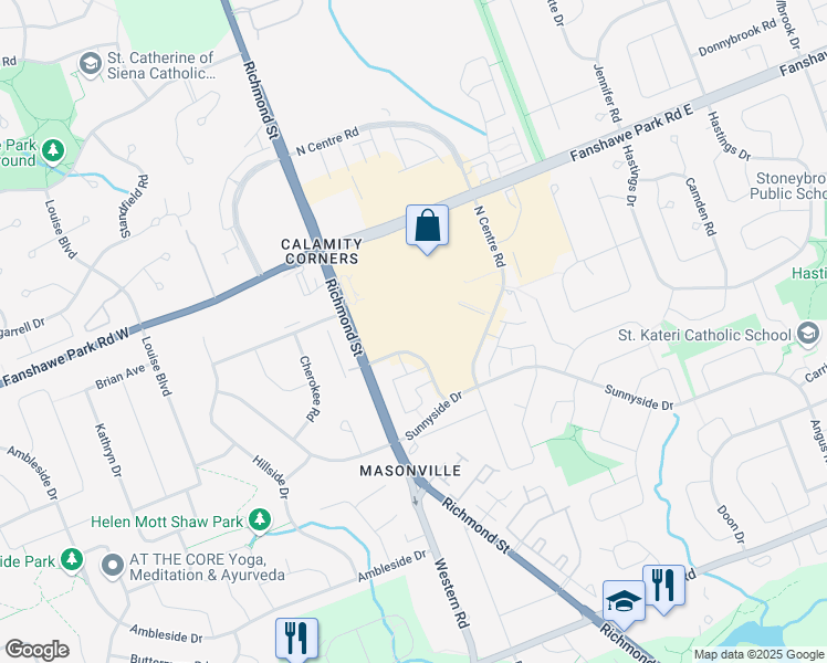 map of restaurants, bars, coffee shops, grocery stores, and more near 1680 Richmond Street in London