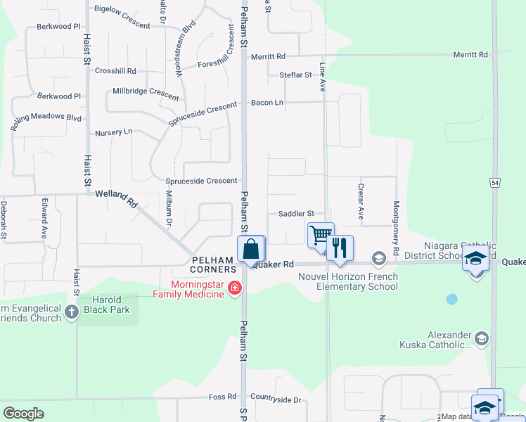 map of restaurants, bars, coffee shops, grocery stores, and more near 32 Tanner Drive in Pelham
