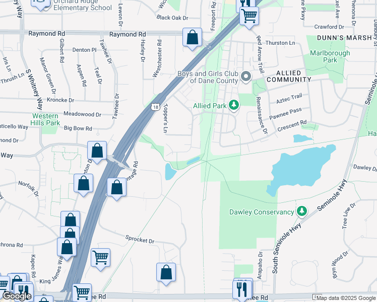 map of restaurants, bars, coffee shops, grocery stores, and more near 2417 Chalet Gardens Court in Fitchburg