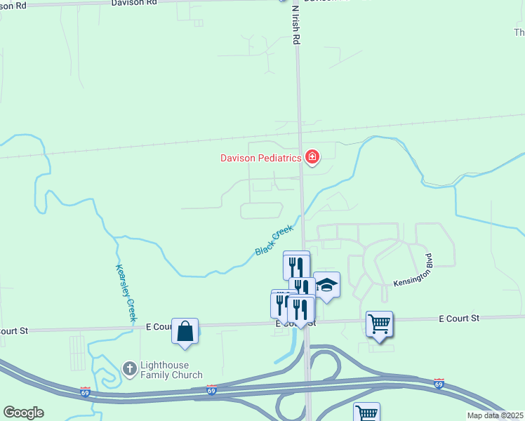 map of restaurants, bars, coffee shops, grocery stores, and more near 1243 Main Gate Drive in Davison