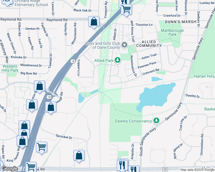 map of restaurants, bars, coffee shops, grocery stores, and more near 4733 Crescent Road in Madison