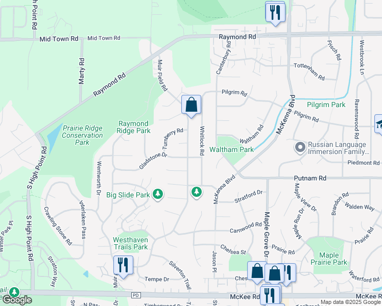 map of restaurants, bars, coffee shops, grocery stores, and more near 7006 Gladstone Drive in Madison