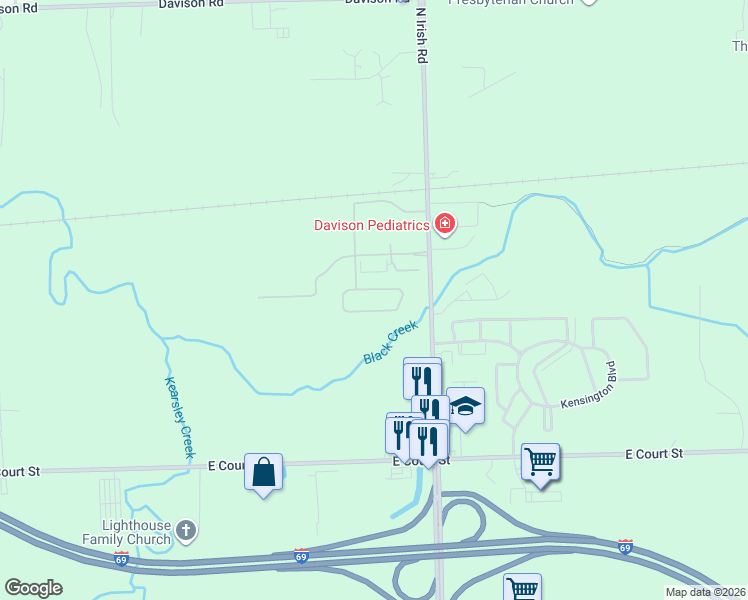 map of restaurants, bars, coffee shops, grocery stores, and more near 1243 Main Gate Drive in Davison