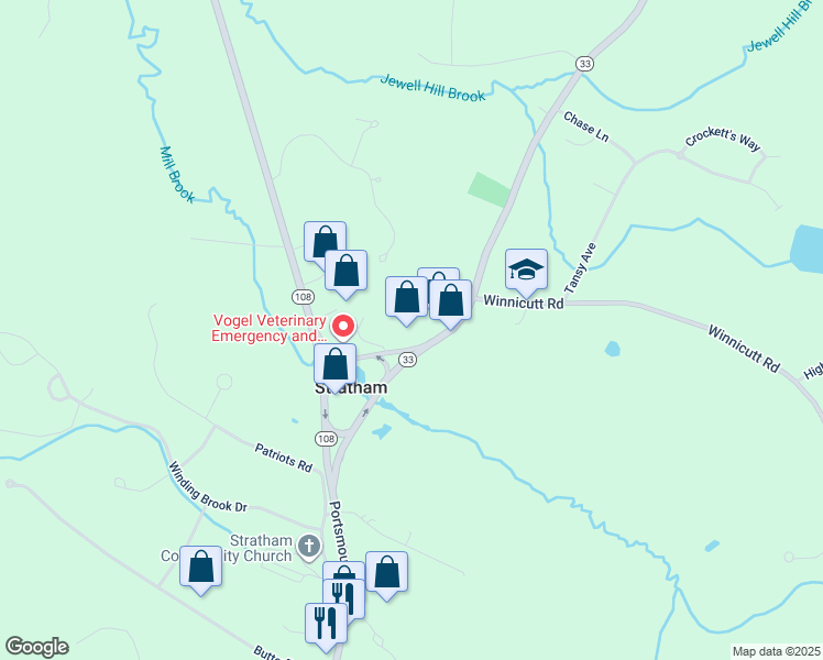map of restaurants, bars, coffee shops, grocery stores, and more near 147 Portsmouth Avenue in Stratham