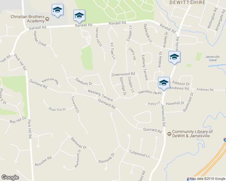 map of restaurants, bars, coffee shops, grocery stores, and more near 607 Hamilton Parkway in Jamesville