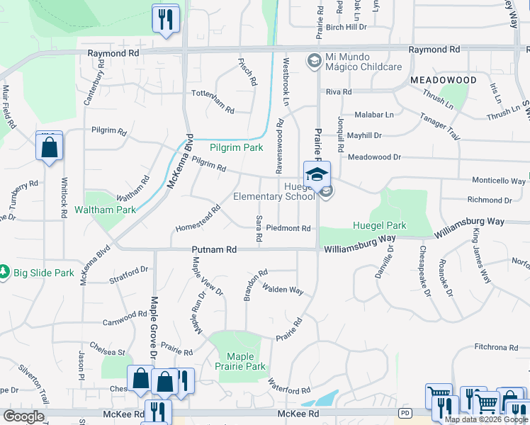 map of restaurants, bars, coffee shops, grocery stores, and more near 2610 Ravenswood Road in Madison