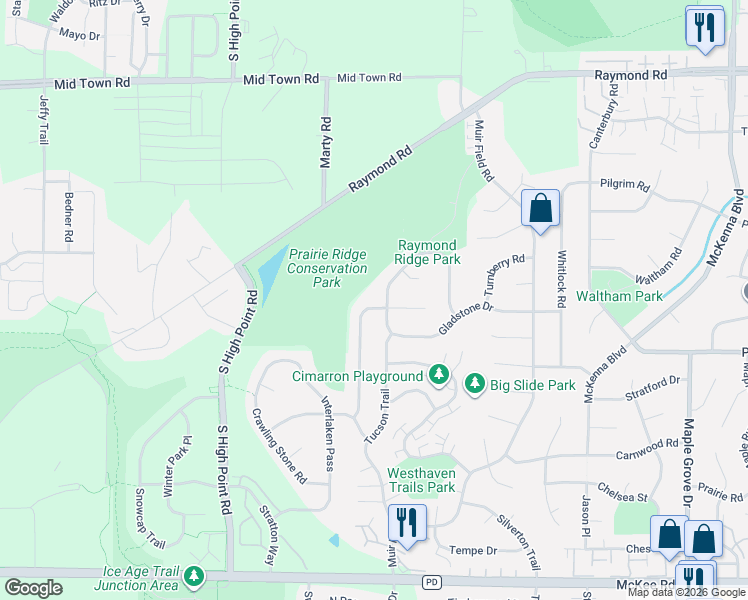 map of restaurants, bars, coffee shops, grocery stores, and more near 2606 Wentworth Drive in Madison