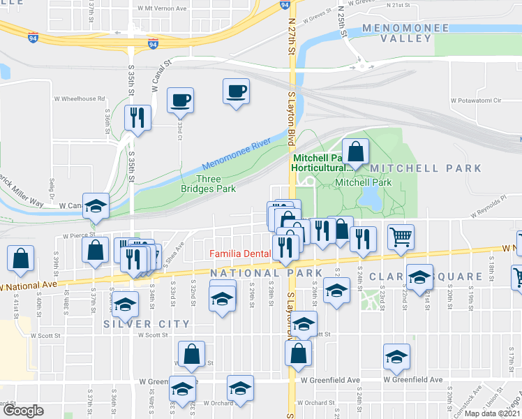 map of restaurants, bars, coffee shops, grocery stores, and more near 635 S 28th St in Milwaukee