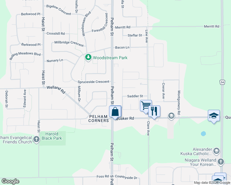 map of restaurants, bars, coffee shops, grocery stores, and more near 1097 Pelham Street in Pelham