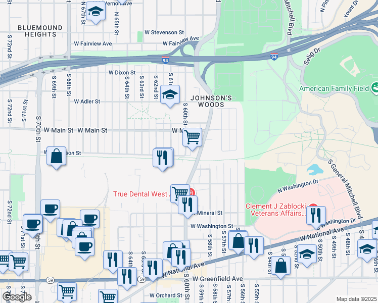 map of restaurants, bars, coffee shops, grocery stores, and more near 683 South Hawley Road in Milwaukee
