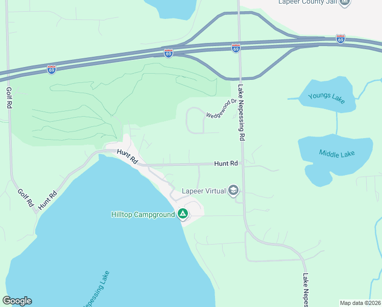 map of restaurants, bars, coffee shops, grocery stores, and more near 3596 Hunt Road in Lapeer