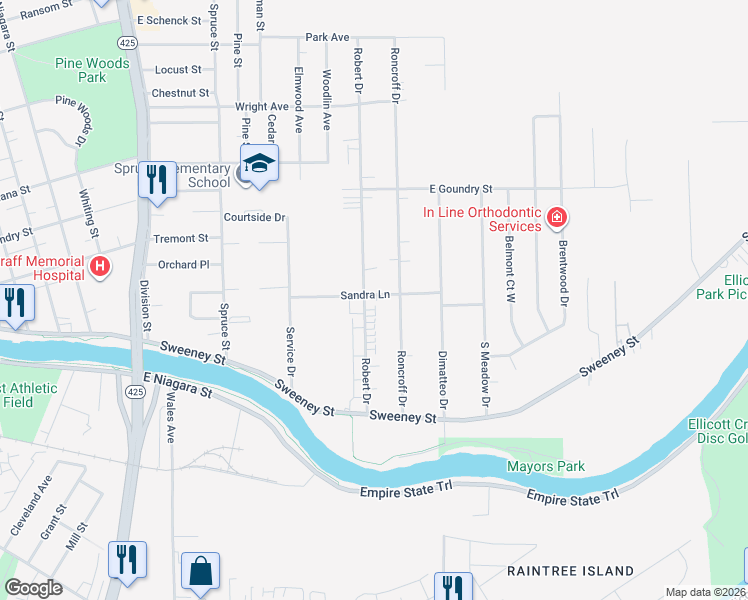 map of restaurants, bars, coffee shops, grocery stores, and more near 161 Robert Drive in North Tonawanda