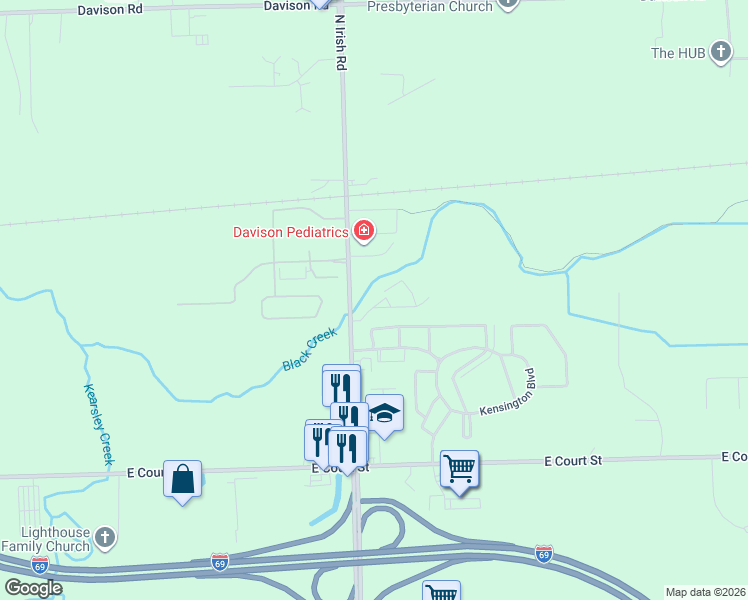 map of restaurants, bars, coffee shops, grocery stores, and more near 8055 McDermitt Drive in Davison
