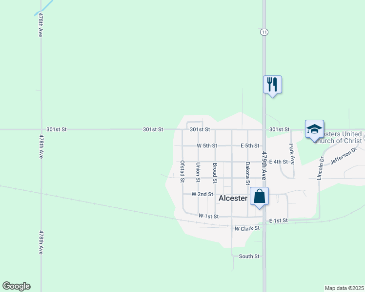 map of restaurants, bars, coffee shops, grocery stores, and more near 400 West 5th Street in Alcester