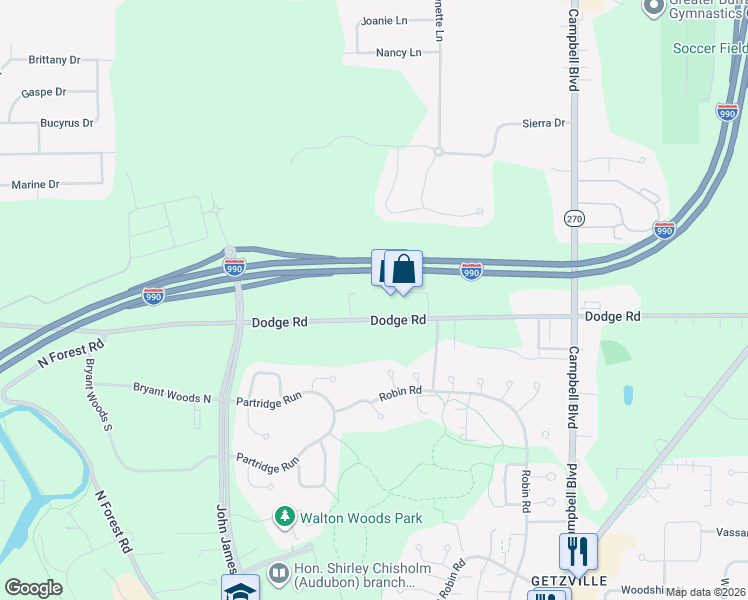 map of restaurants, bars, coffee shops, grocery stores, and more near 420-440 Dodge Road in Getzville