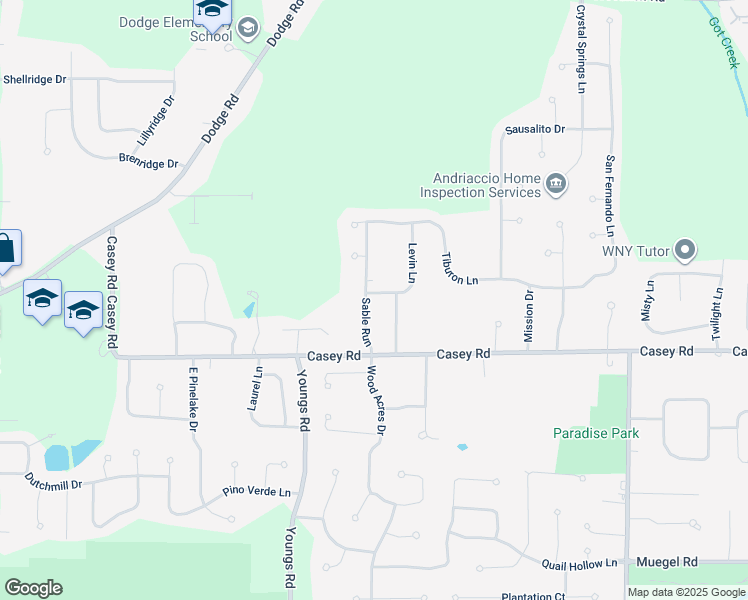 map of restaurants, bars, coffee shops, grocery stores, and more near 33 Sable Run in East Amherst