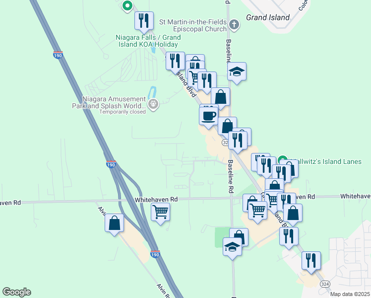 map of restaurants, bars, coffee shops, grocery stores, and more near 2081-2141 Town Hall Terrace in Grand Island