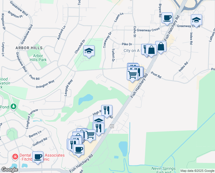 map of restaurants, bars, coffee shops, grocery stores, and more near 2301 Traceway Drive in Fitchburg