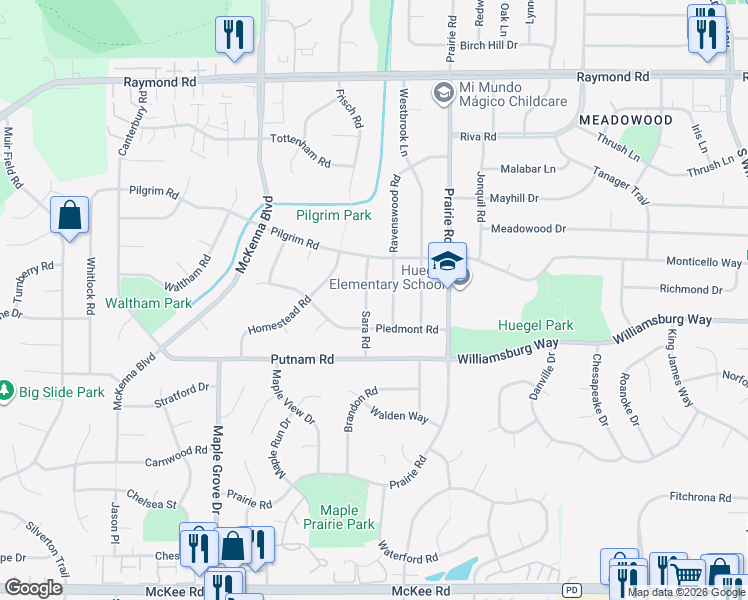 map of restaurants, bars, coffee shops, grocery stores, and more near 2610 Ravenswood Road in Madison