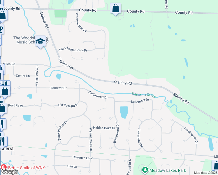 map of restaurants, bars, coffee shops, grocery stores, and more near 8415 Stahley Road in East Amherst