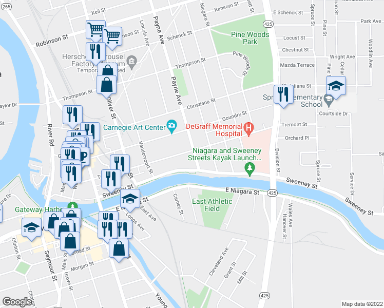 map of restaurants, bars, coffee shops, grocery stores, and more near 299 Tremont Street in North Tonawanda