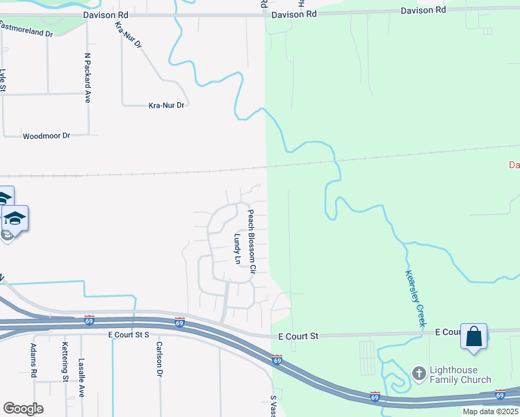 map of restaurants, bars, coffee shops, grocery stores, and more near 1121 Peach Blossom Circle in Burton