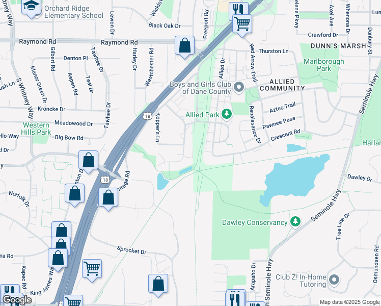 map of restaurants, bars, coffee shops, grocery stores, and more near 2405 Chalet Gardens Court in Fitchburg
