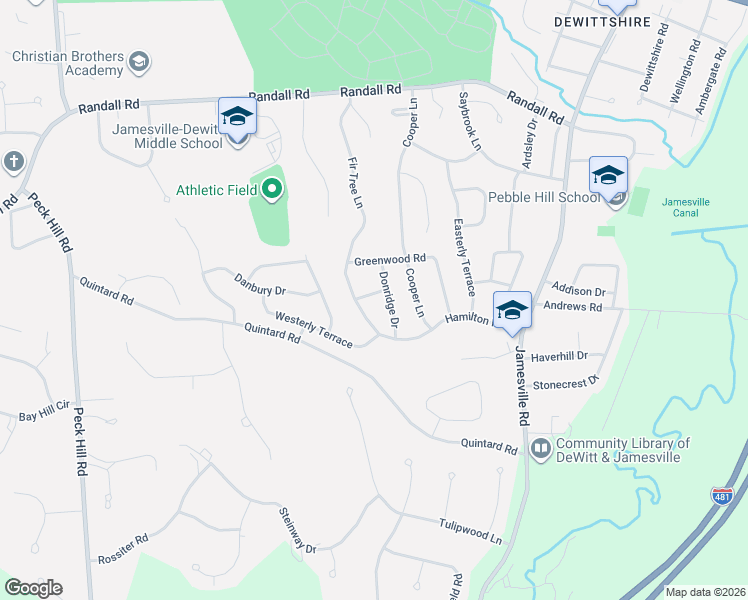 map of restaurants, bars, coffee shops, grocery stores, and more near 607 Hamilton Parkway in Jamesville