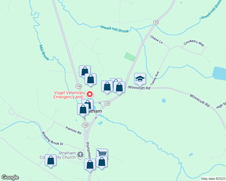 map of restaurants, bars, coffee shops, grocery stores, and more near 147 Portsmouth Avenue in Stratham