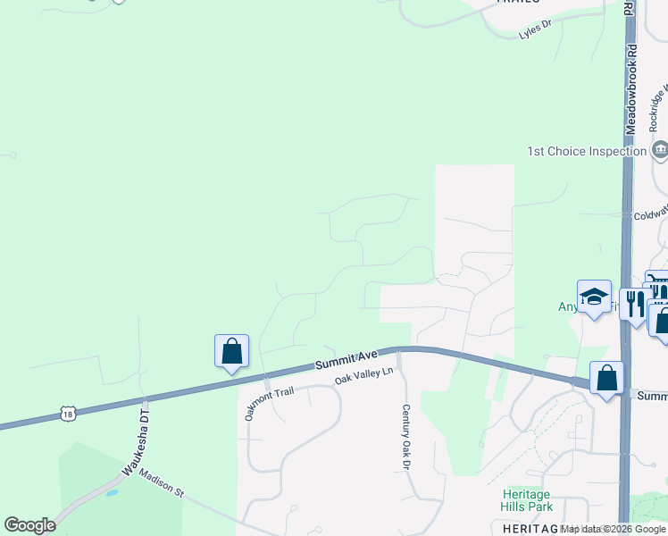 map of restaurants, bars, coffee shops, grocery stores, and more near 3708 Summit Ave in Waukesha