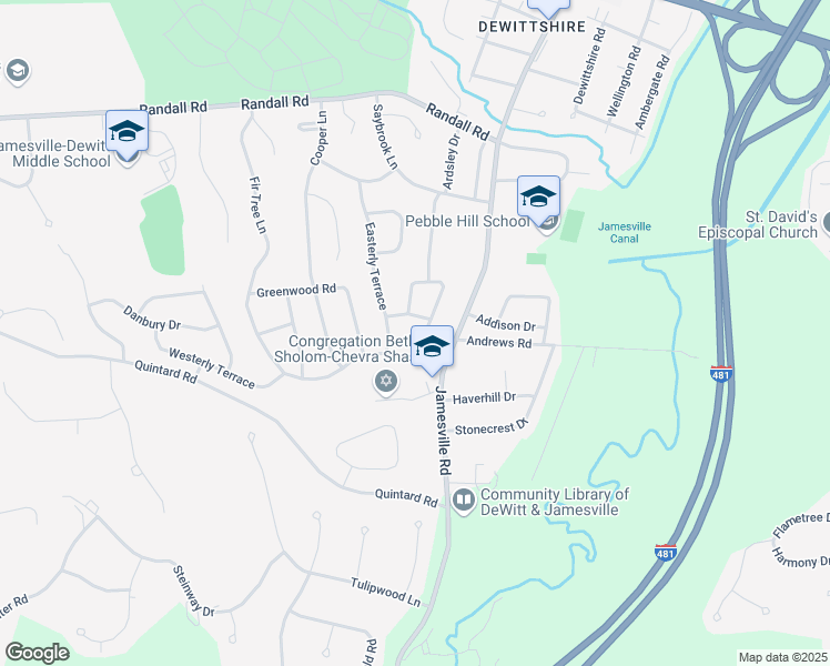 map of restaurants, bars, coffee shops, grocery stores, and more near 109 Eden Roc Circle in Syracuse