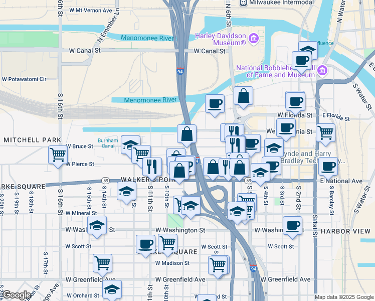 map of restaurants, bars, coffee shops, grocery stores, and more near 602 South 9th Street in Milwaukee