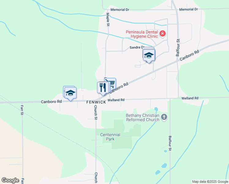 map of restaurants, bars, coffee shops, grocery stores, and more near 776 Canboro Road in Pelham