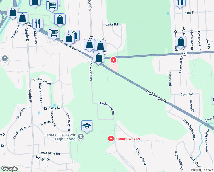 map of restaurants, bars, coffee shops, grocery stores, and more near 6940 Highbridge Road in Onondaga County