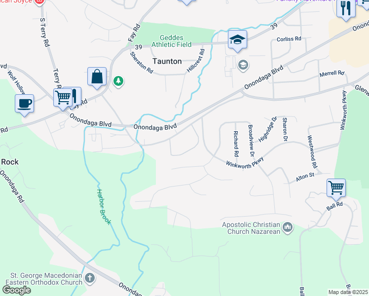 map of restaurants, bars, coffee shops, grocery stores, and more near 3183 Bellevue Avenue in Syracuse