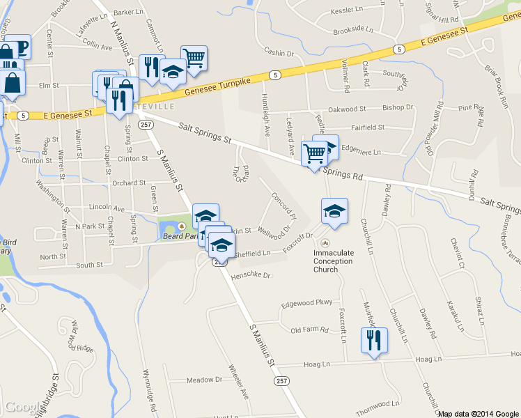 map of restaurants, bars, coffee shops, grocery stores, and more near 503 Franklin Street in Fayetteville